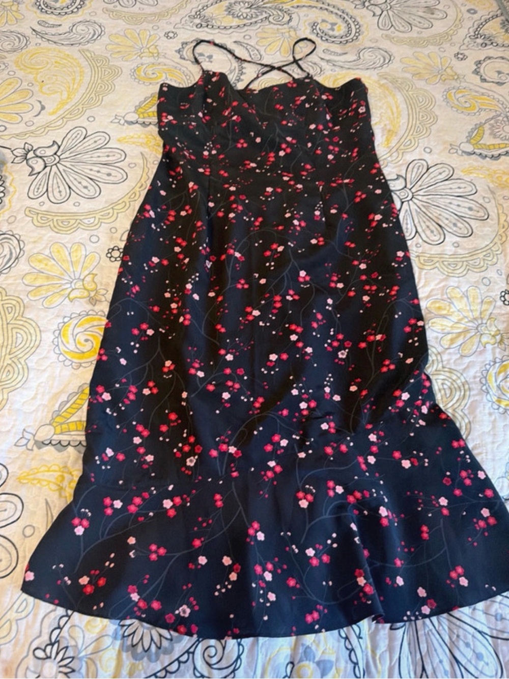 Express Black Floral Slip Skirt with Pink Accent